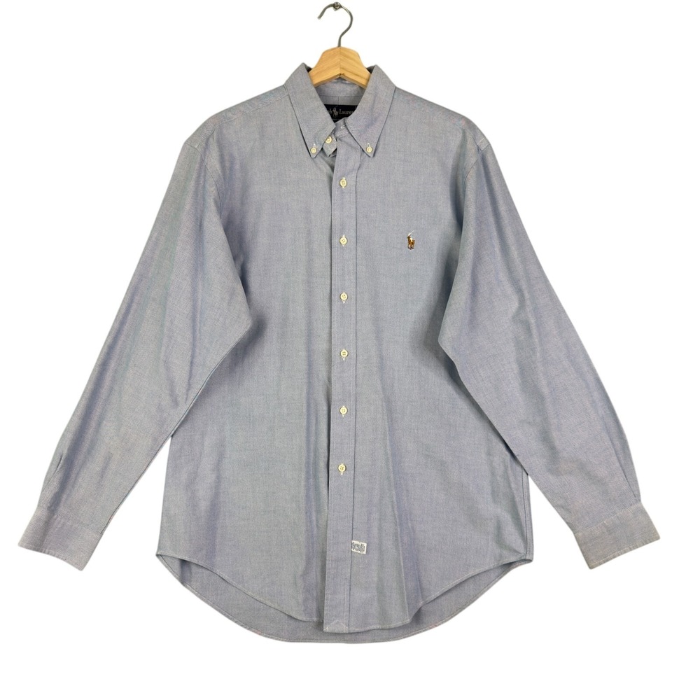 Ralph Lauren Dress Shirt Men XL Size 16‎ - 35 Blue 100% Cotton chambray casual